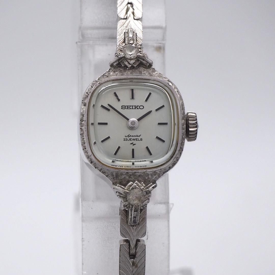 S E I K O Special Vintage Square 2P Diamond Manual Winding Watch 1140-3030