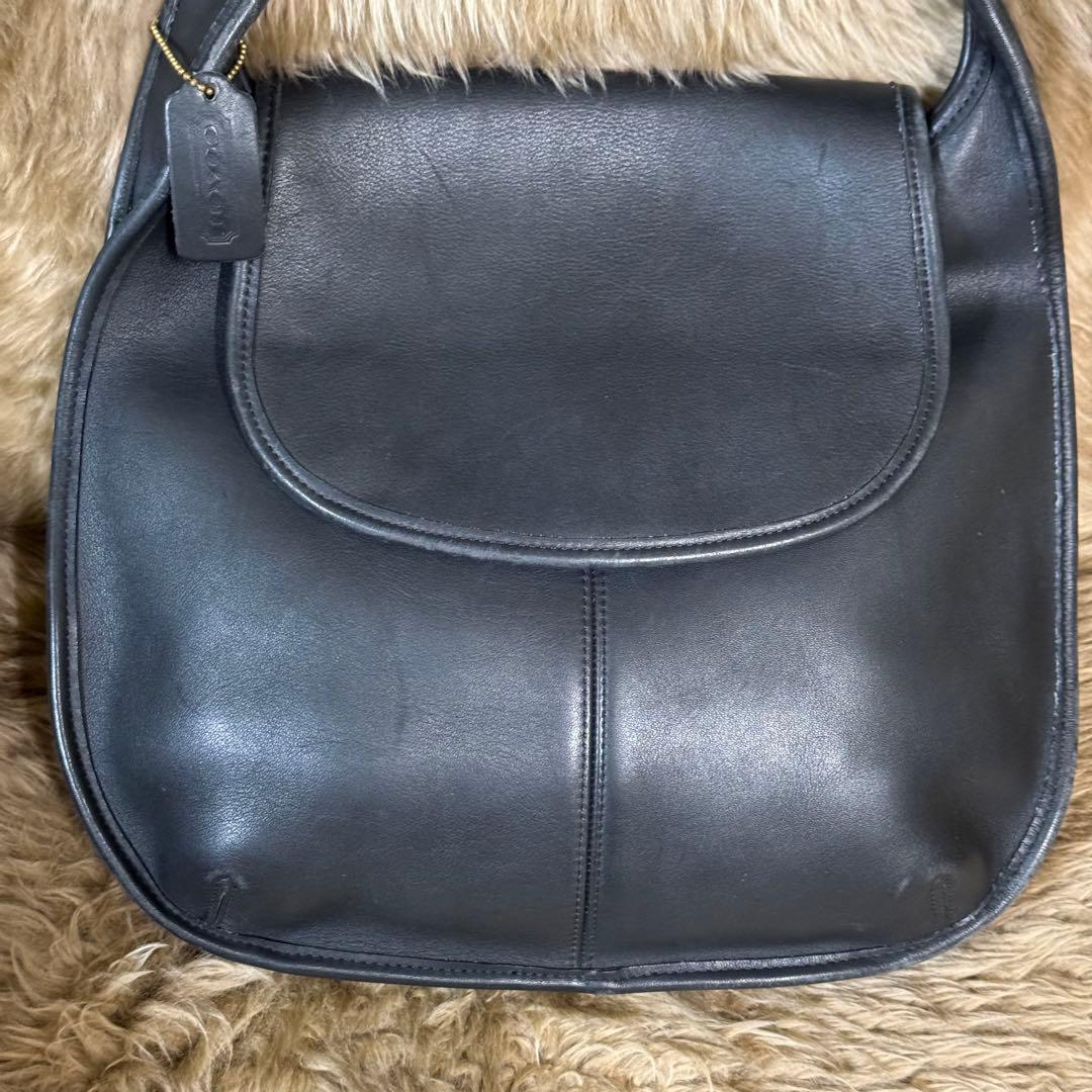 C O A C H Vintage 9029 Ergo Flap Leather Shoulder Bag Black USA Made