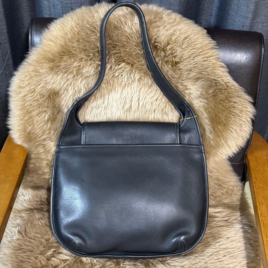 C O A C H Vintage 9029 Ergo Flap Leather Shoulder Bag Black USA Made