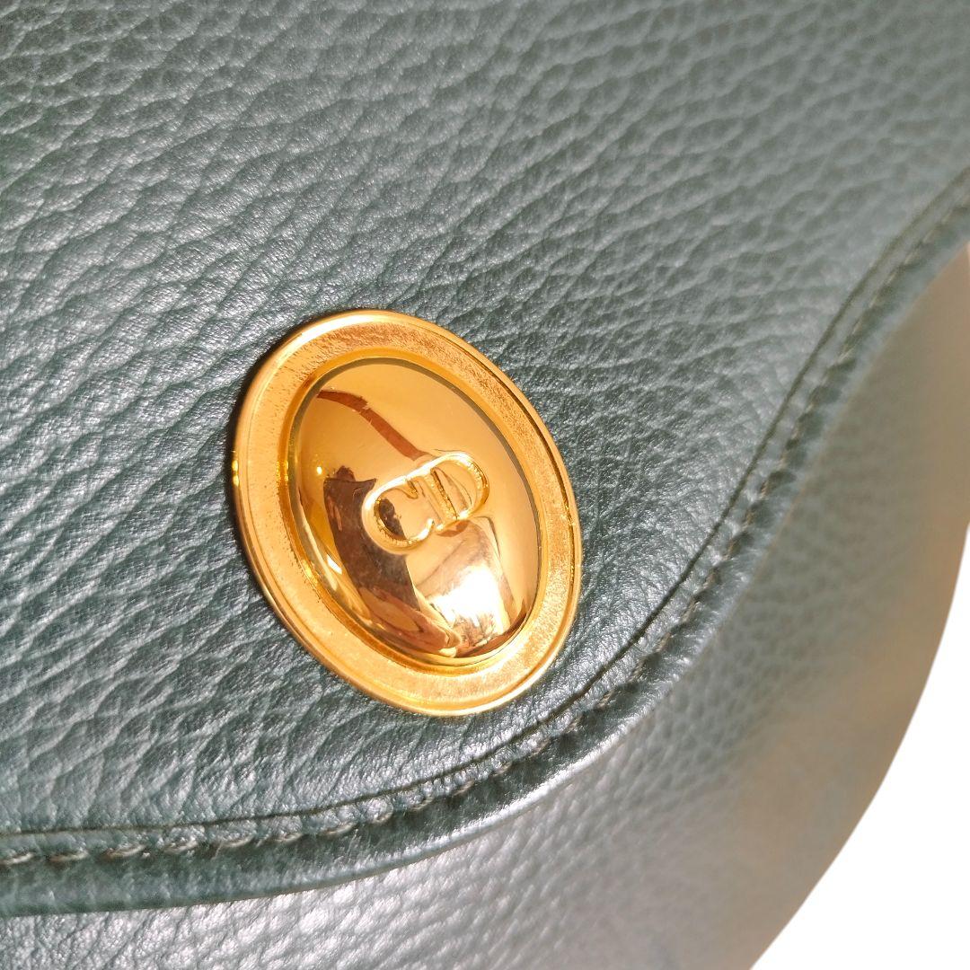 C H R I S T I A N D I O R Vintage CD Logo Smooth Leather Shoulder Bag Green