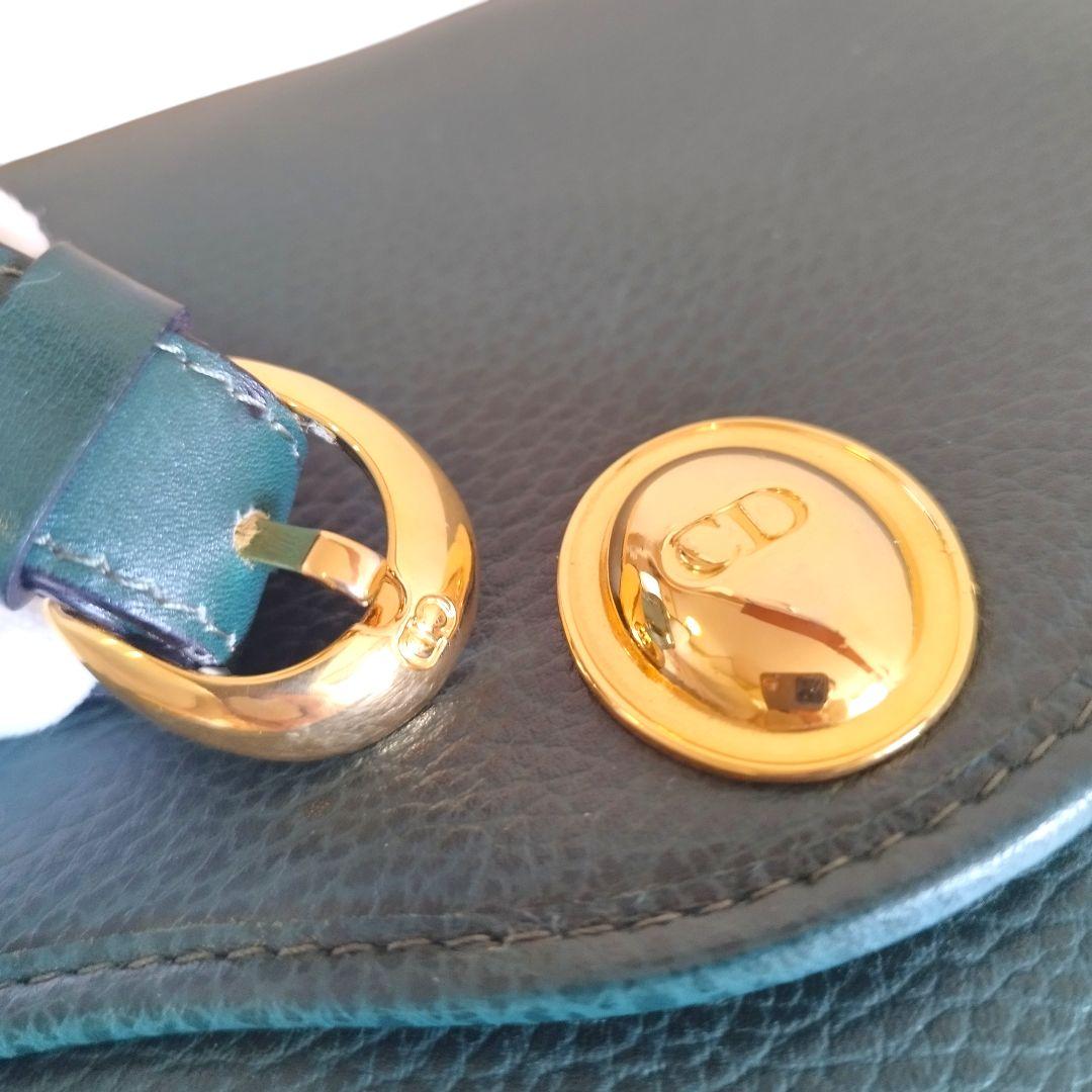 C H R I S T I A N D I O R Vintage CD Logo Smooth Leather Shoulder Bag Green