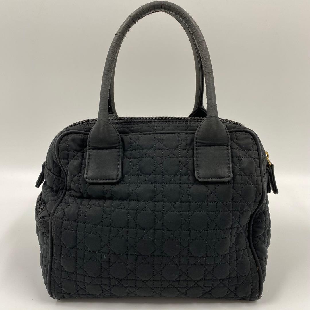 C H R I S T I A N D I O R Lady Dior Cannage Quilted Nylon Handbag Black Red 21cm