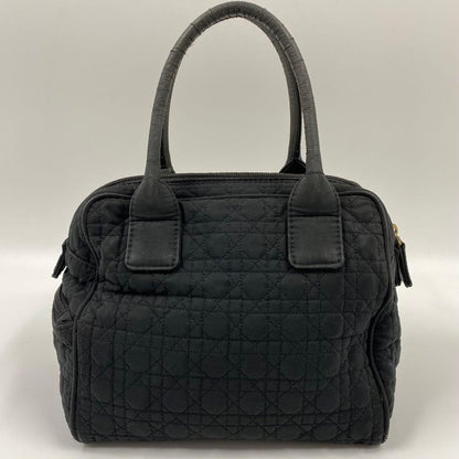 C H R I S T I A N D I O R Lady Dior Cannage Quilted Nylon Handbag Black Red 21cm
