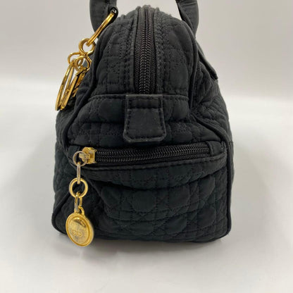 C H R I S T I A N D I O R Lady Dior Cannage Quilted Nylon Handbag Black Red 21cm