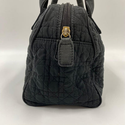 C H R I S T I A N D I O R Lady Dior Cannage Quilted Nylon Handbag Black Red 21cm