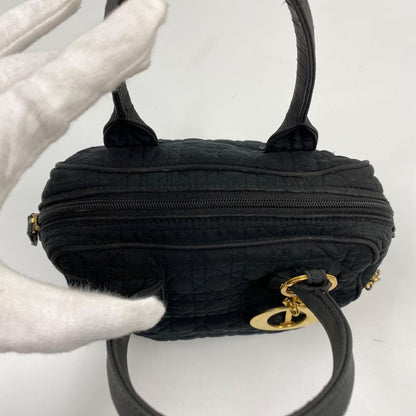 C H R I S T I A N D I O R Lady Dior Cannage Quilted Nylon Handbag Black Red 21cm