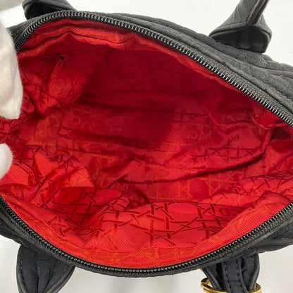 C H R I S T I A N D I O R Lady Dior Cannage Quilted Nylon Handbag Black Red 21cm