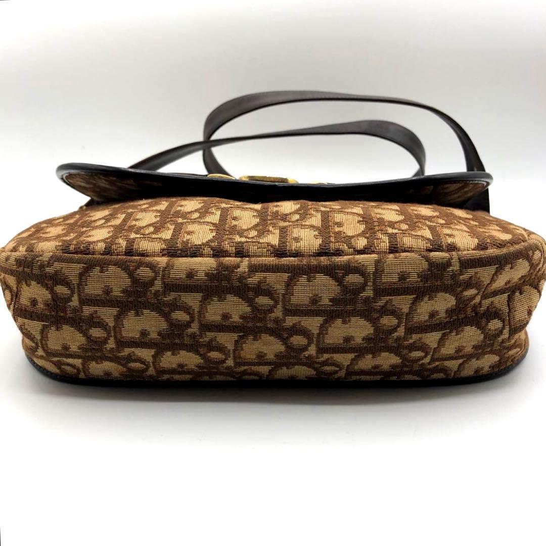 C H R I S T I A N D I O R Vintage Trotter Monogram Canvas Flap Shoulder Bag Brown