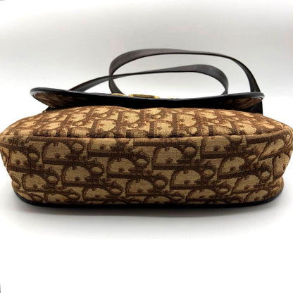 C H R I S T I A N D I O R Vintage Trotter Monogram Canvas Flap Shoulder Bag Brown