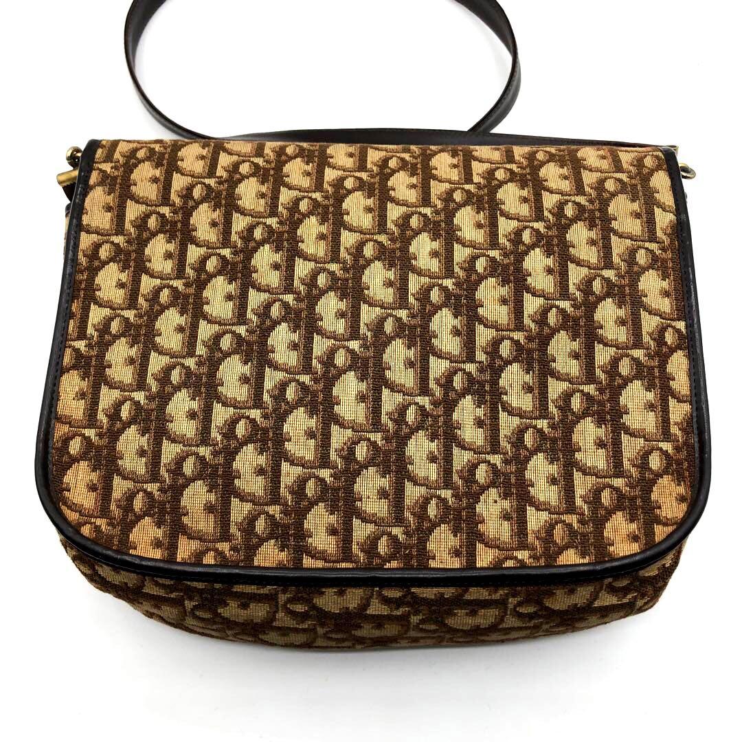 C H R I S T I A N D I O R Vintage Trotter Monogram Canvas Flap Shoulder Bag Brown