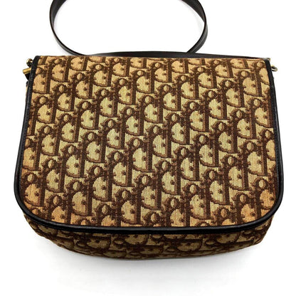 C H R I S T I A N D I O R Vintage Trotter Monogram Canvas Flap Shoulder Bag Brown