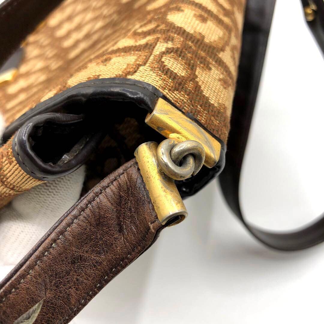 C H R I S T I A N D I O R Vintage Trotter Monogram Canvas Flap Shoulder Bag Brown
