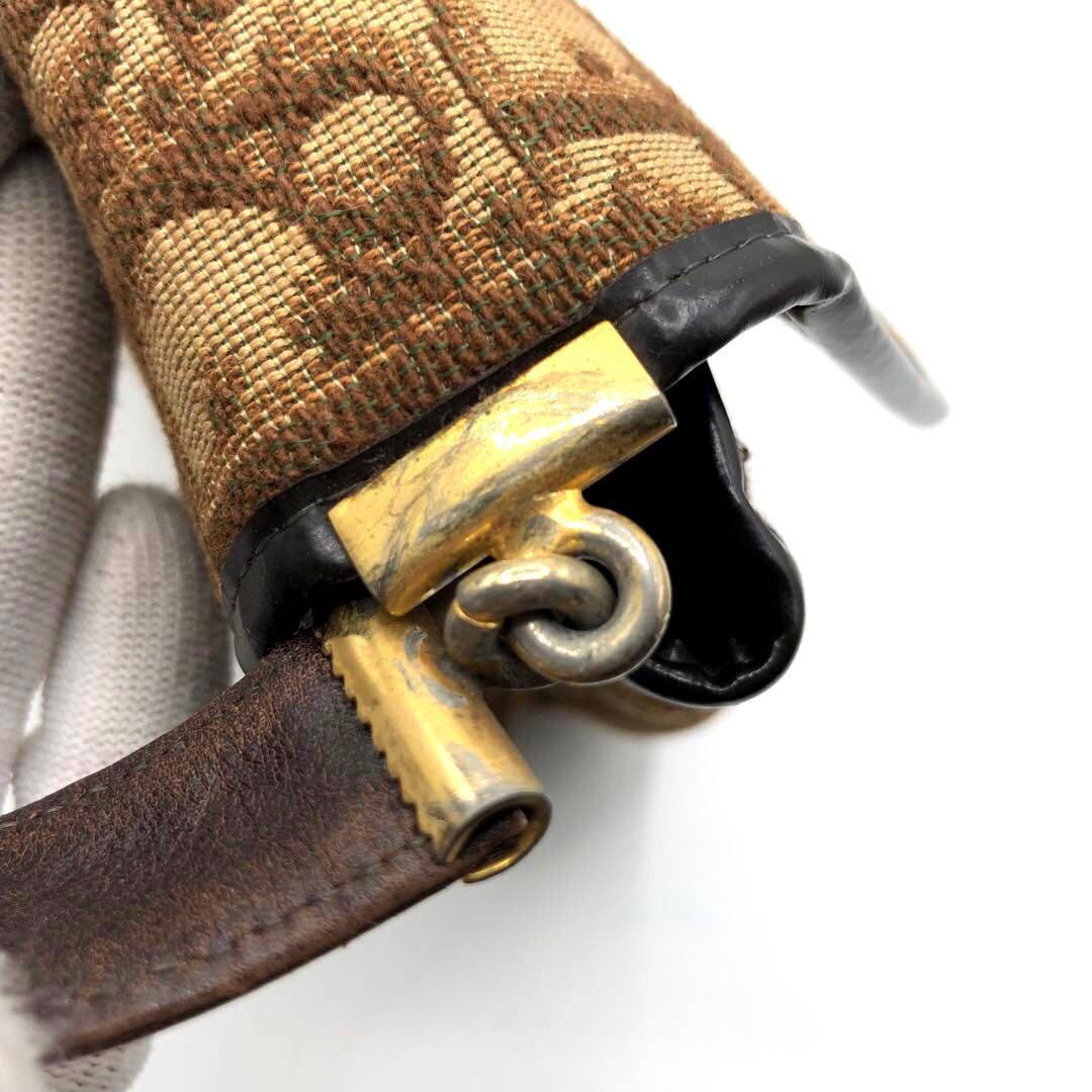 C H R I S T I A N D I O R Vintage Trotter Monogram Canvas Flap Shoulder Bag Brown