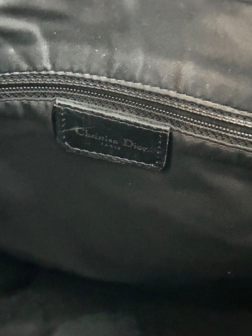 C H R I S T I A N D I O R Vintage Monogram Canvas Leather Tote Bag Black Grey
