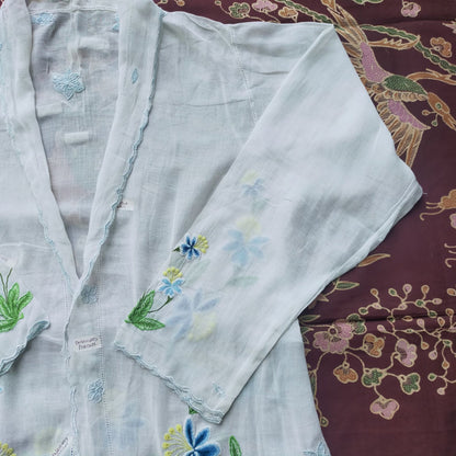 Vintage Iris Blue White Gradient Big Embroidery White Kebaya