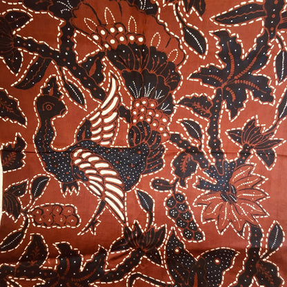 Vintage Sogan (Brown) Hand Drawn Batik with Peacock and Floral Motif Shawl