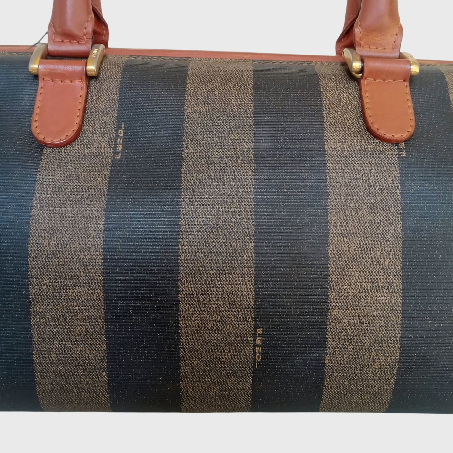 Vintage Pequin Boston Gray Leather Canvas Hand Bag
