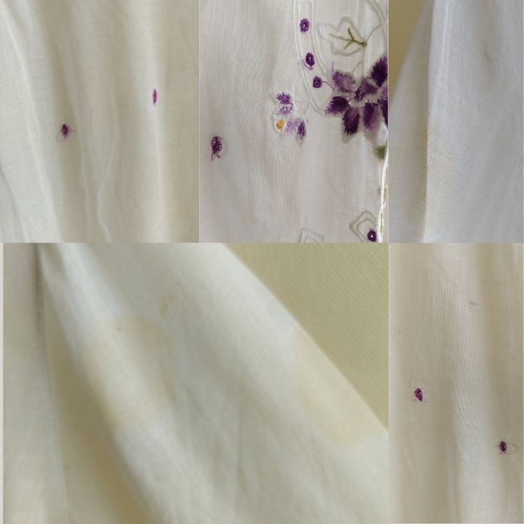 Vintage White  Encim Kebaya With Floral Purple Embroidery