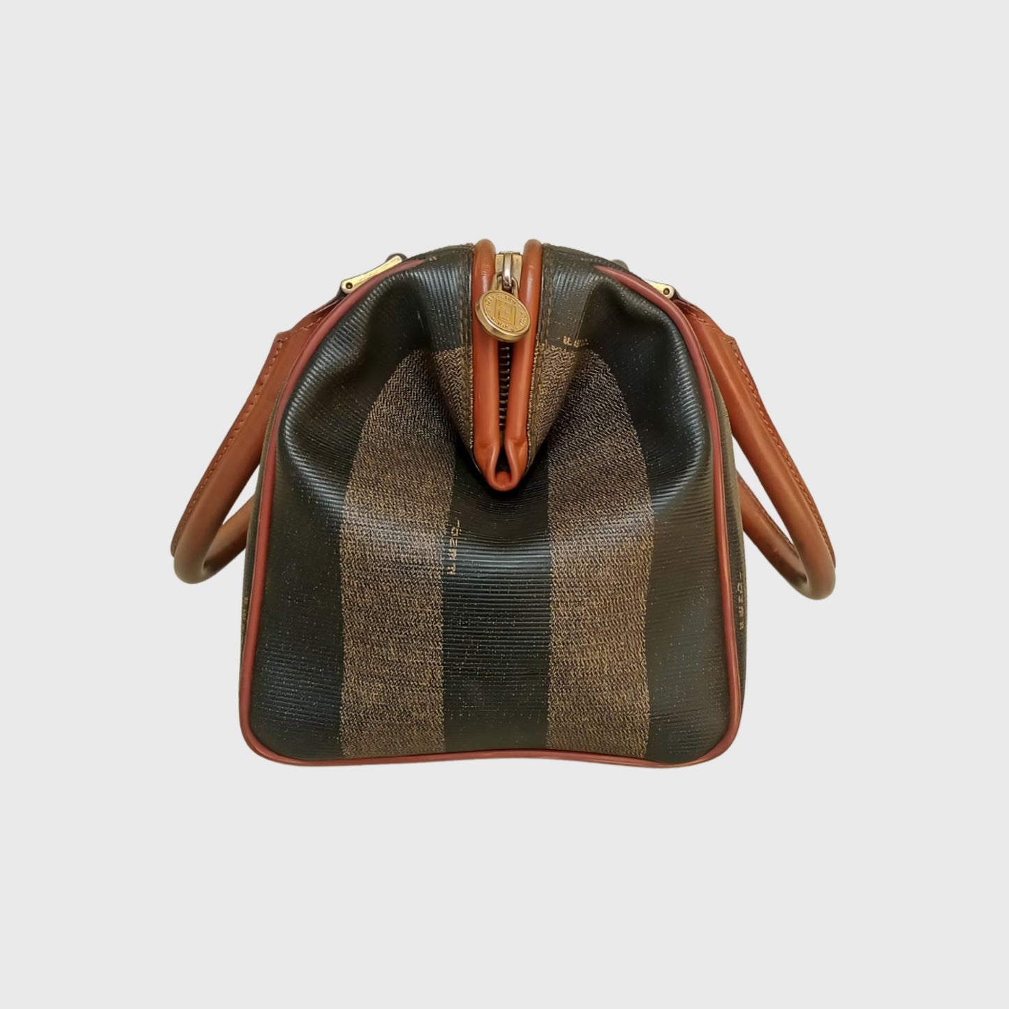 Vintage Pequin Boston Gray Leather Canvas Hand Bag