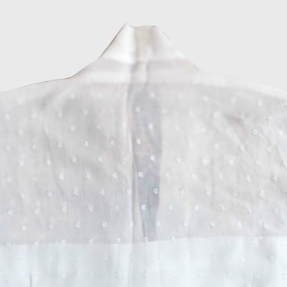 Vintage Broken White Simple Encim With Green Embroidery Kebaya