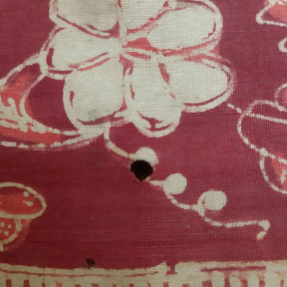 Vintage Indonesian Hand Drawn Batik Saroong Dutch Motif (Belanda) in Brick Red with Flamingo and Lillies