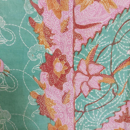 Vintage Indonesian Sarong Hand Drawn Turquoise-Pink Batik Peranakan/Encim