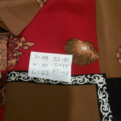 Vintage Long Sleeve Red Brown Abstract Blouse