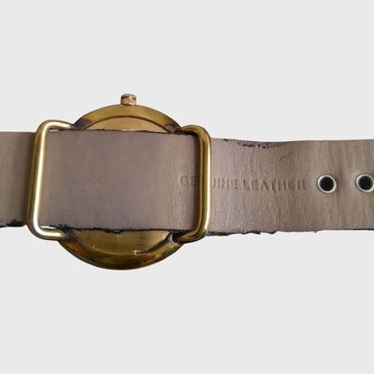 2000s MBM1154 Gold Accent Black Leather Watch