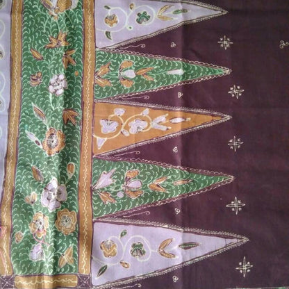 Vintage Hand Drawn Batik Sogan Buketan With Bouquet and Phoenix Kain
