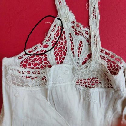 Indonesian Vintage White Camisole with Floral Kerancang Embroidery
