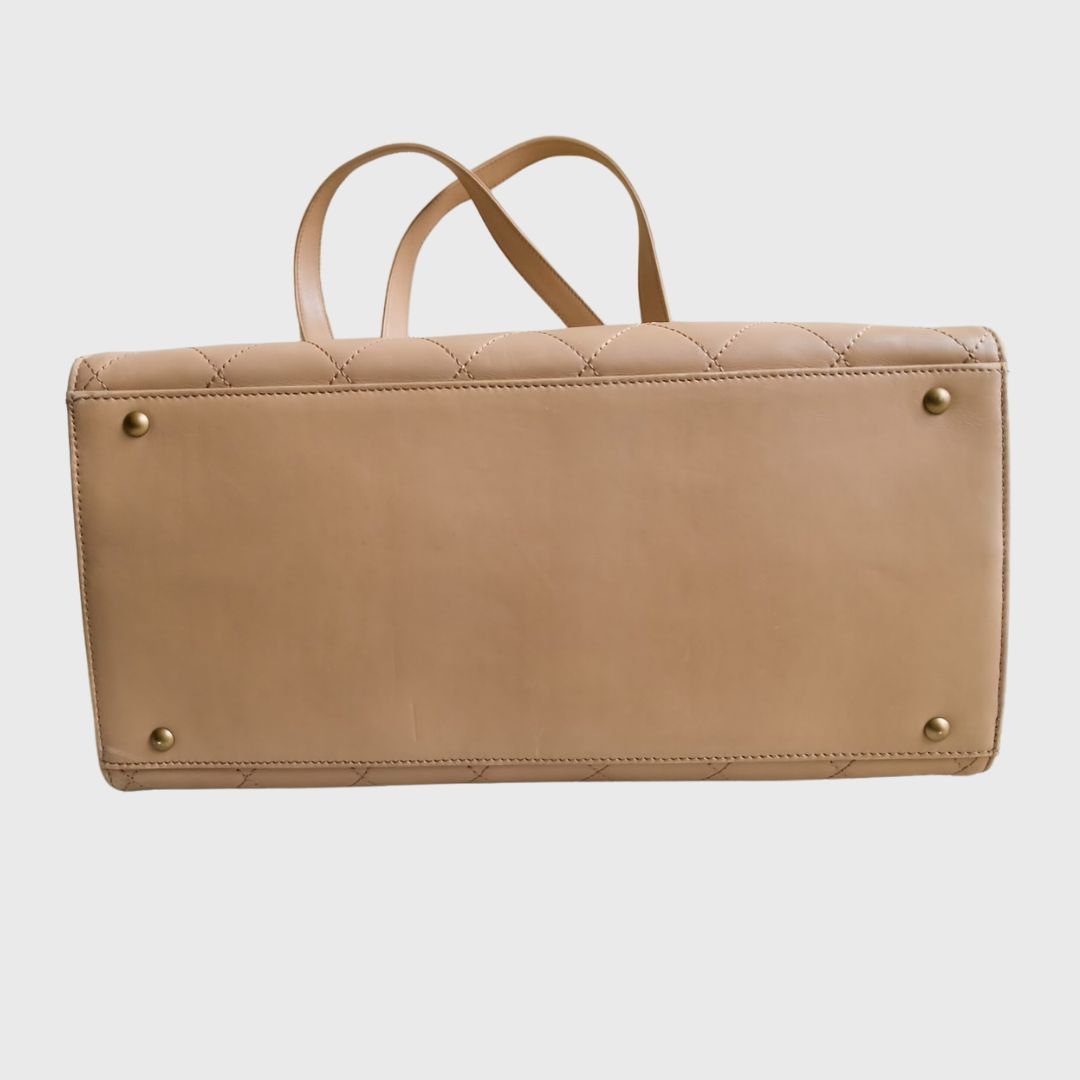 Vintage Quilted Diagonal Taupe Leather Shoulder Bag