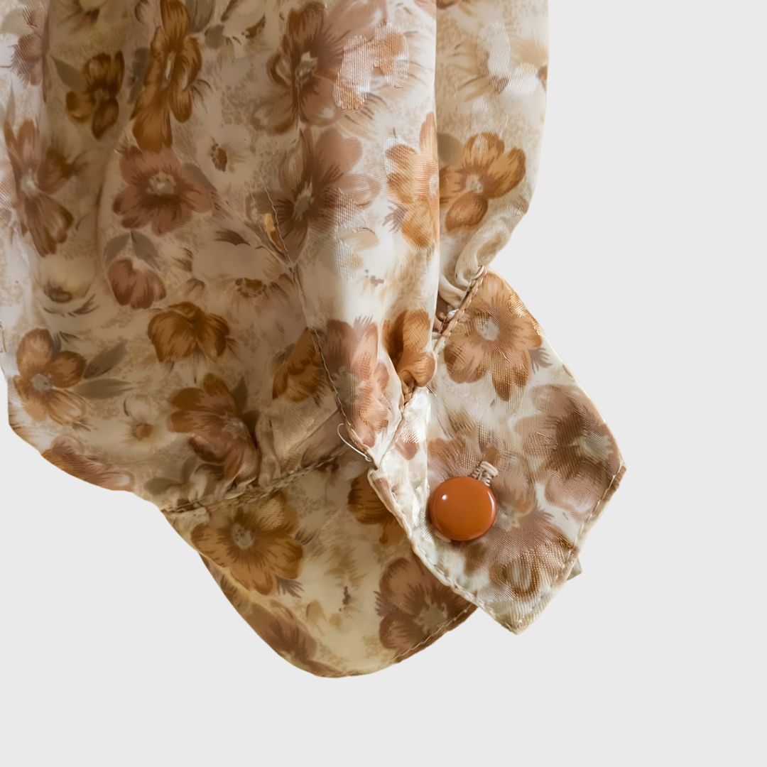 Vintage Brown Floral Long Sleeve Blouse