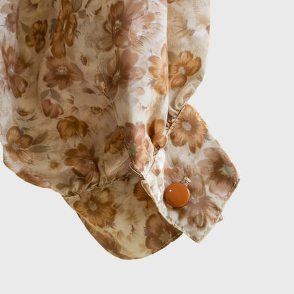 Vintage Brown Floral Long Sleeve Blouse