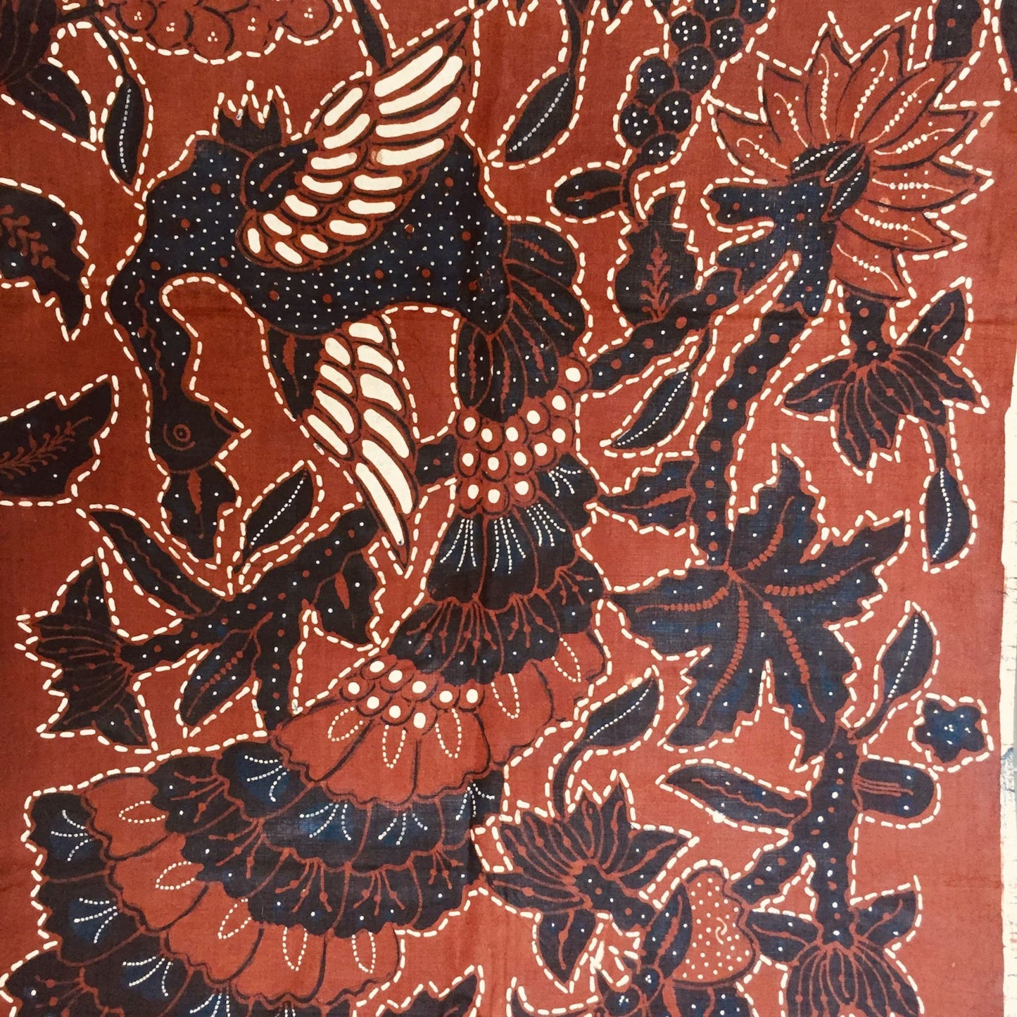 Vintage Sogan (Brown) Hand Drawn Batik with Peacock and Floral Motif Shawl