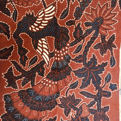 Vintage Sogan (Brown) Hand Drawn Batik with Peacock and Floral Motif Shawl