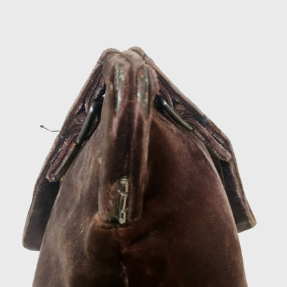 Vintage Mini Tote Brown Velvet Hand Bag