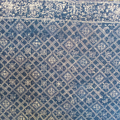 1980s Tumpal Pasung Blue Dandelion Flower Saroong Shawl