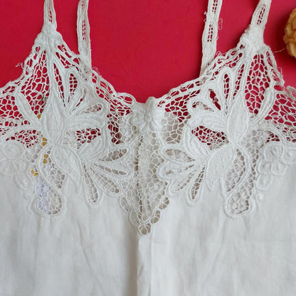 Indonesian Vintage White Camisole with Floral Kerancang Embroidery