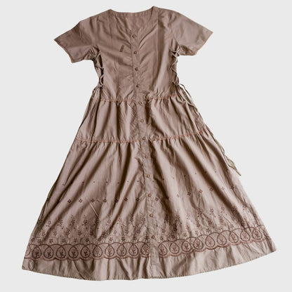 Vintage Taupe Midi Dress With Embroidery