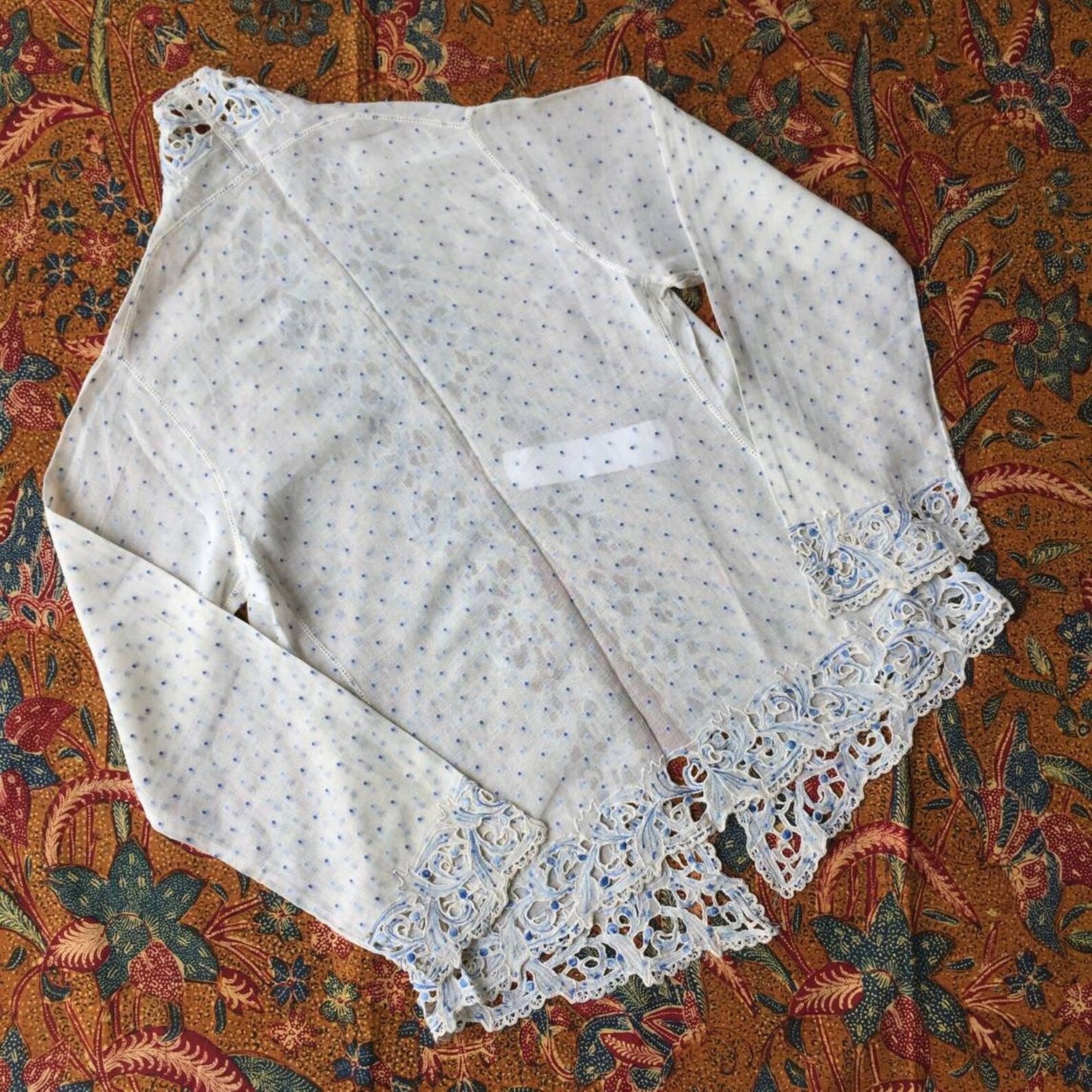 Vintage Ivory Indonesian Kebaya Krancang with Blue Embrooderies