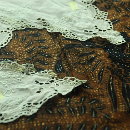 Vintage Broken White Indonesian Kebaya with White and Blue Floral Kerancang Embroidery