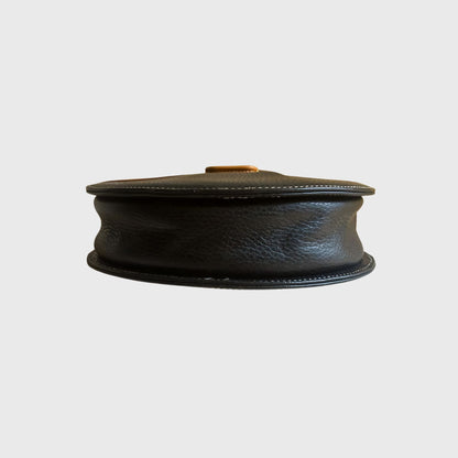 Vintage Round Black Brown Leather Sling Bag