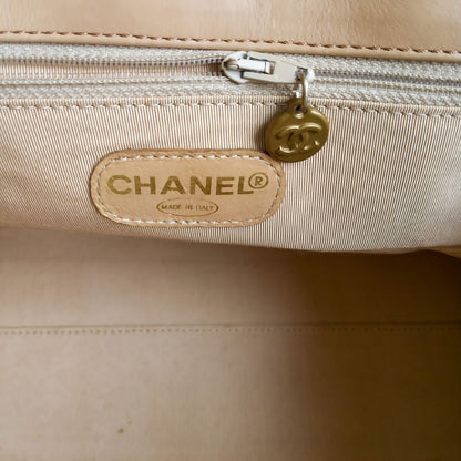 Vintage Quilted Diagonal Taupe Leather Shoulder Bag