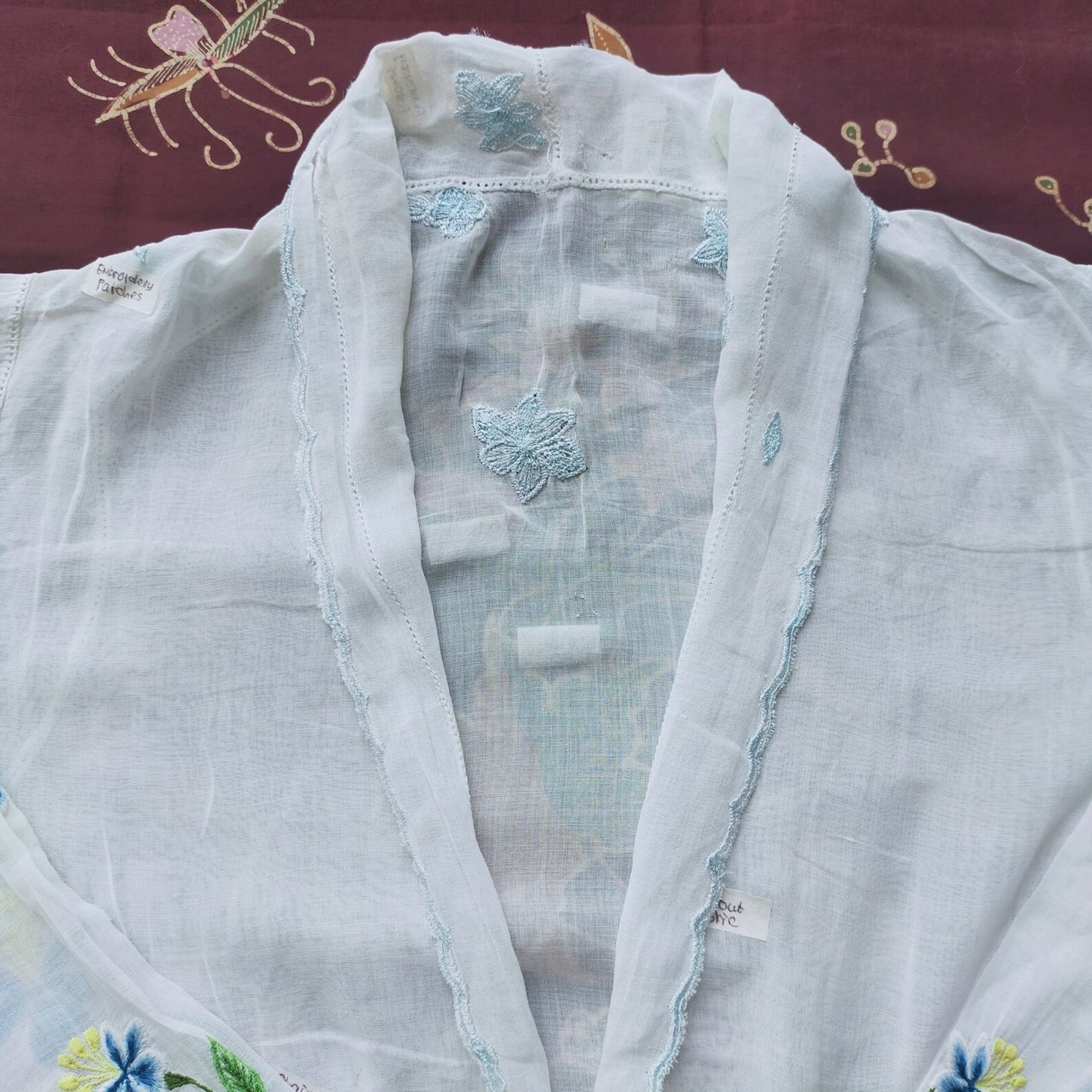 Vintage Iris Blue White Gradient Big Embroidery White Kebaya