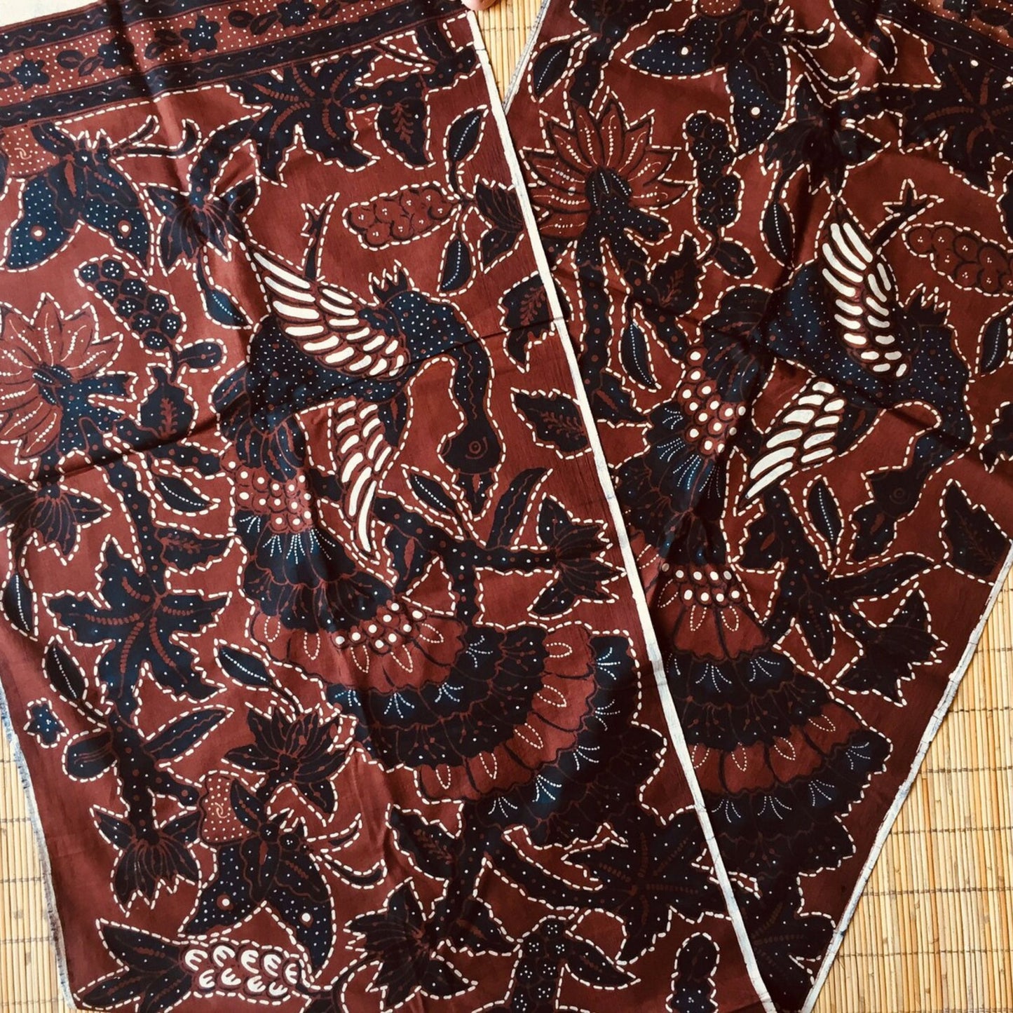 Vintage Sogan (Brown) Hand Drawn Batik with Peacock and Floral Motif Shawl