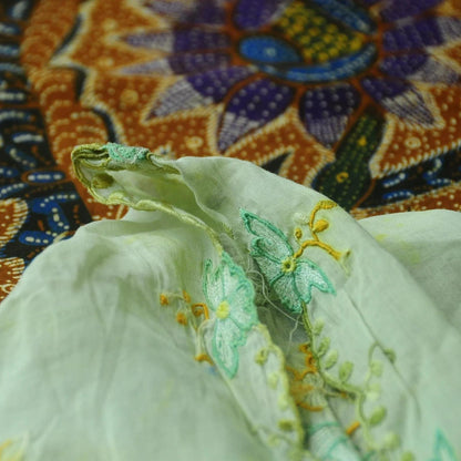 Vintage Green Floral Indonesian Kebaya with Floral Embroidery