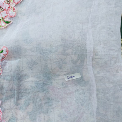 Vintage 60s Soft Pink Kebaya with White-Pink Embroidered Flower Trim