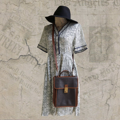 1990s Leather Canvas Box Dark Gray Brown Two Ways Bag