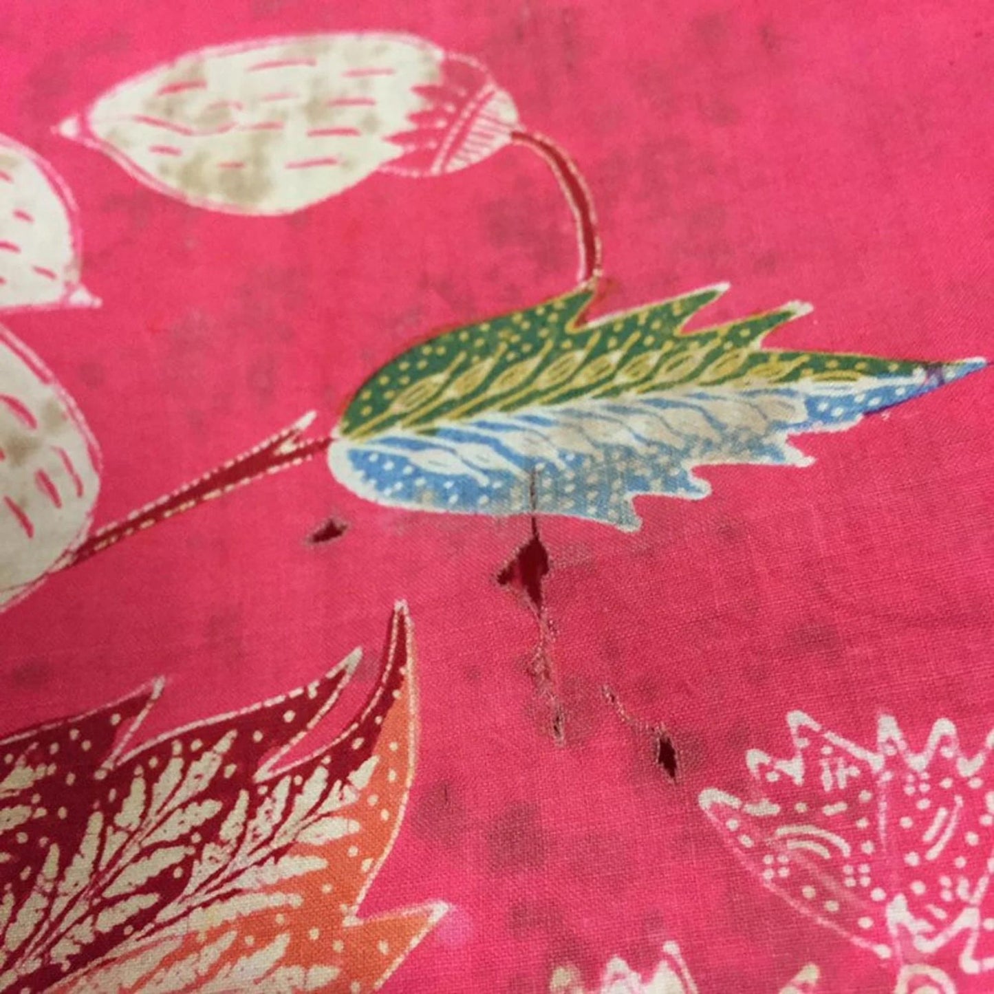 Vintage Indonesian Hand Drawn Batik Saroong Dutch (Belanda) with Lilies Bouquet
