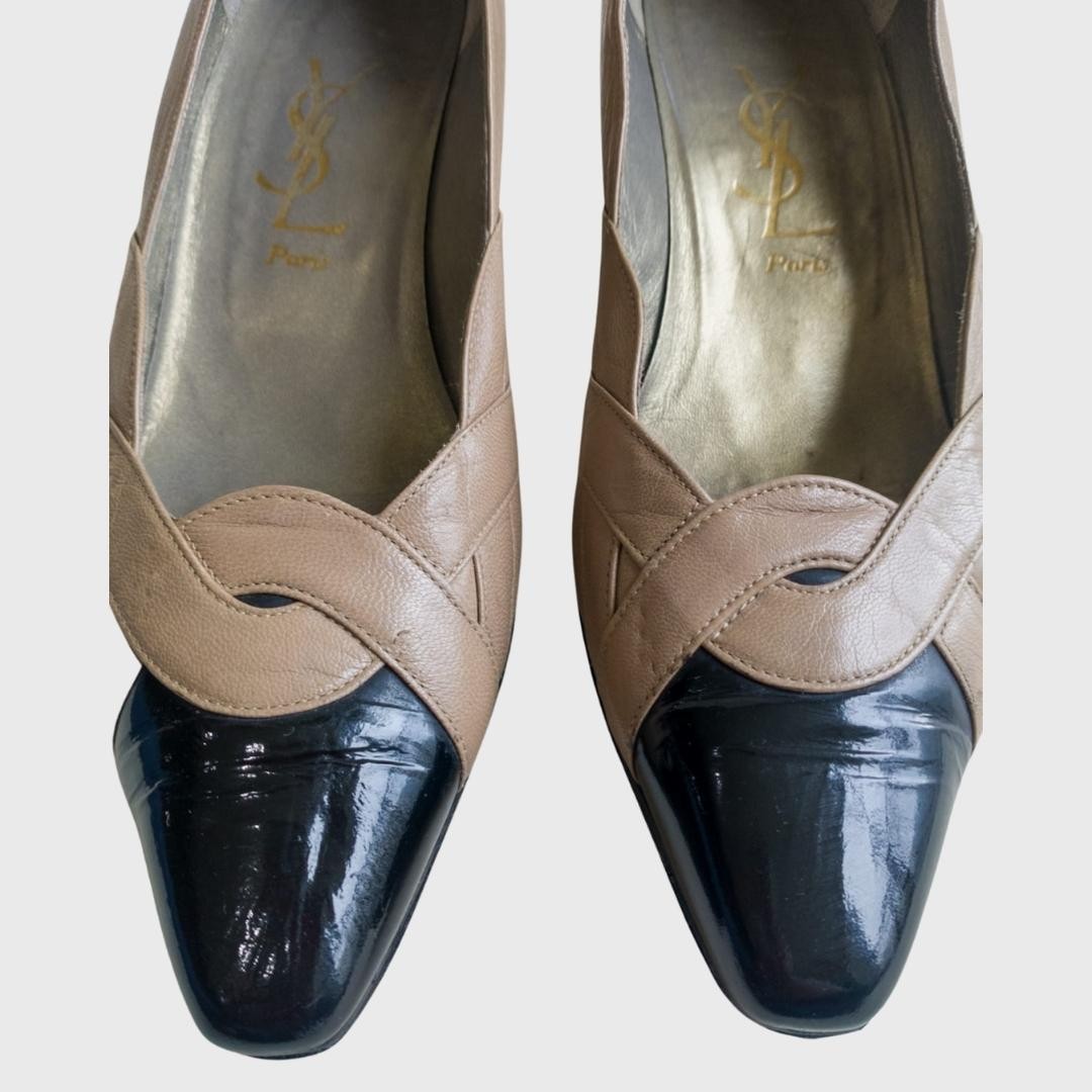 1990s Two Tones Leather Tan Black Heels